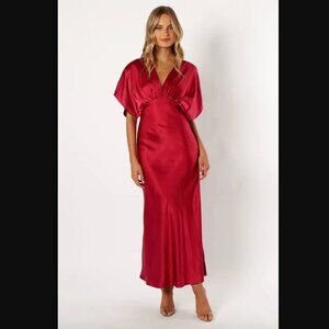 Petal & Pup Ricki Ruby Wine Satin Maxi Dress XS